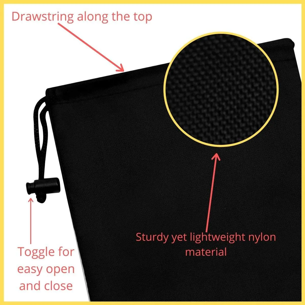 PALTERWEAR Drawstring Bag - Nylon Cinch and Ditty Stuff Pouch with Toggle (6 x 8-12 pack, Black)
