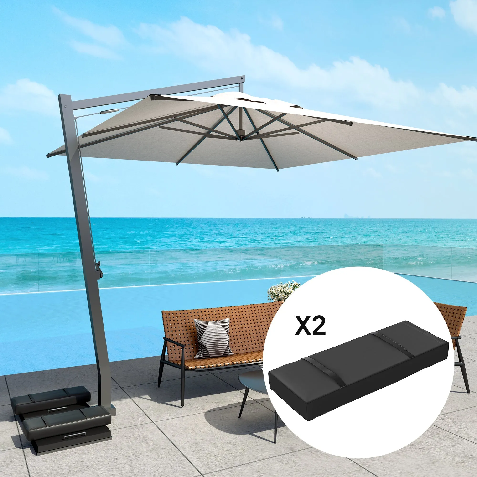 Parasol Weights Set of 2, Parasol Base Weights Bags, 25kg Fillable Sandbag Weights with Handles, Cantilever Umbrella Base Weights, Black