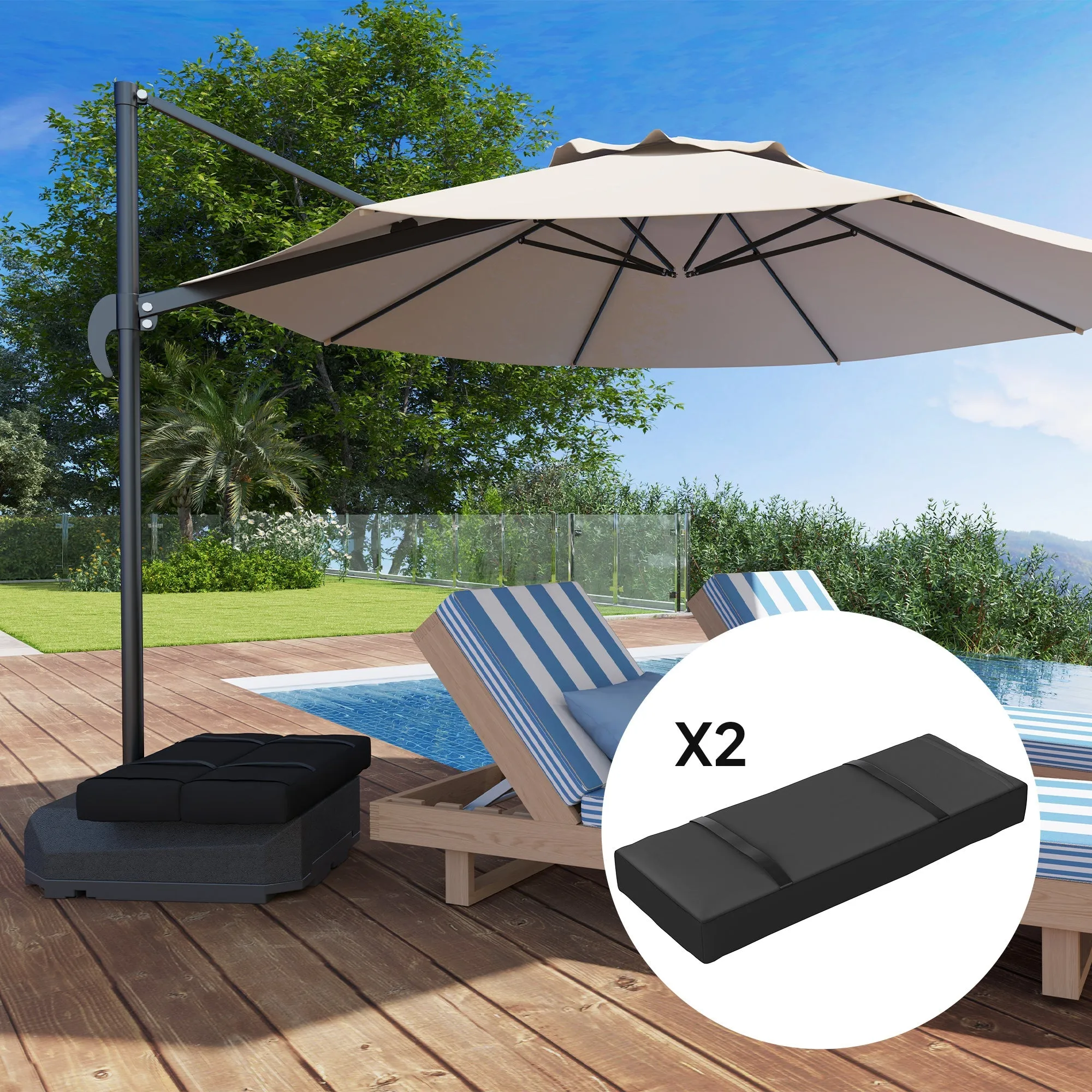 Parasol Weights Set of 2, Parasol Base Weights Bags, 25kg Fillable Sandbag Weights with Handles, Cantilever Umbrella Base Weights, Black
