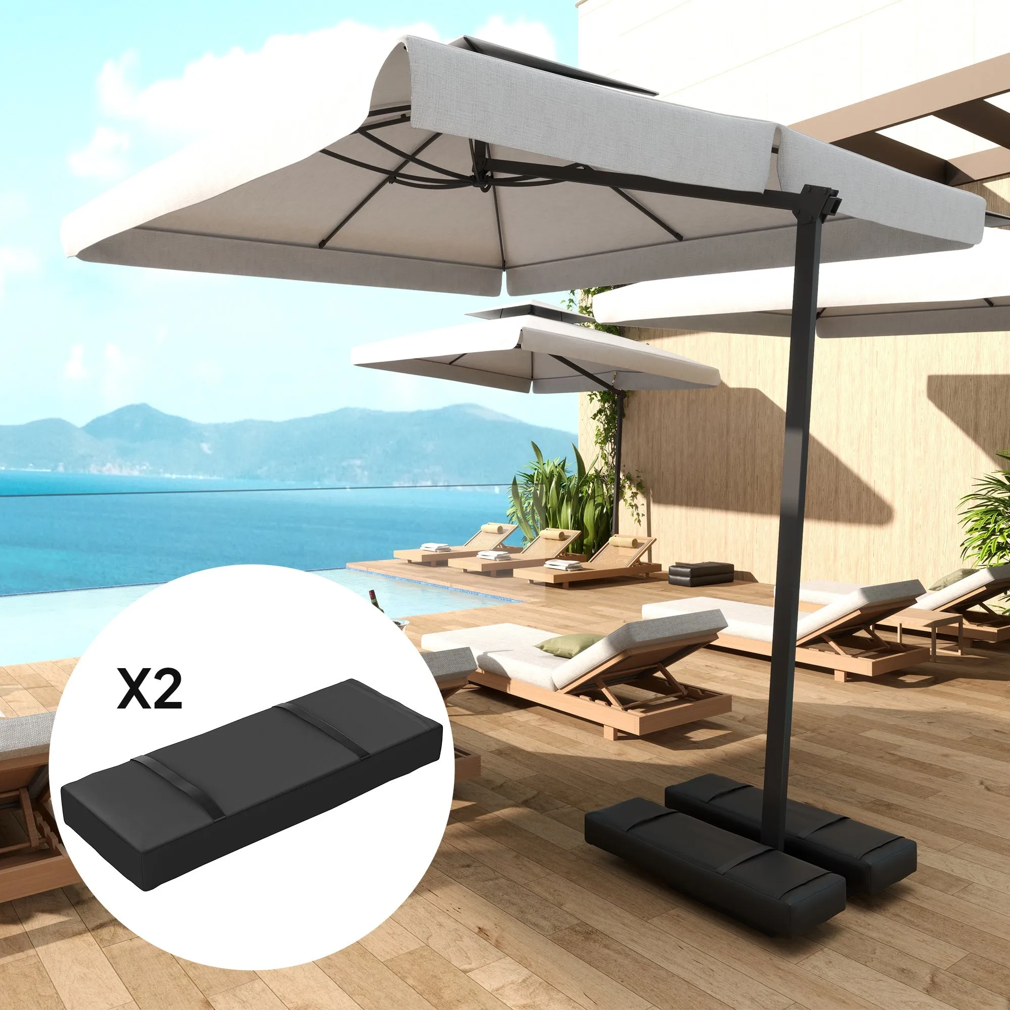Parasol Weights Set of 2, Parasol Base Weights Bags, 25kg Fillable Sandbag Weights with Handles, Cantilever Umbrella Base Weights, Black