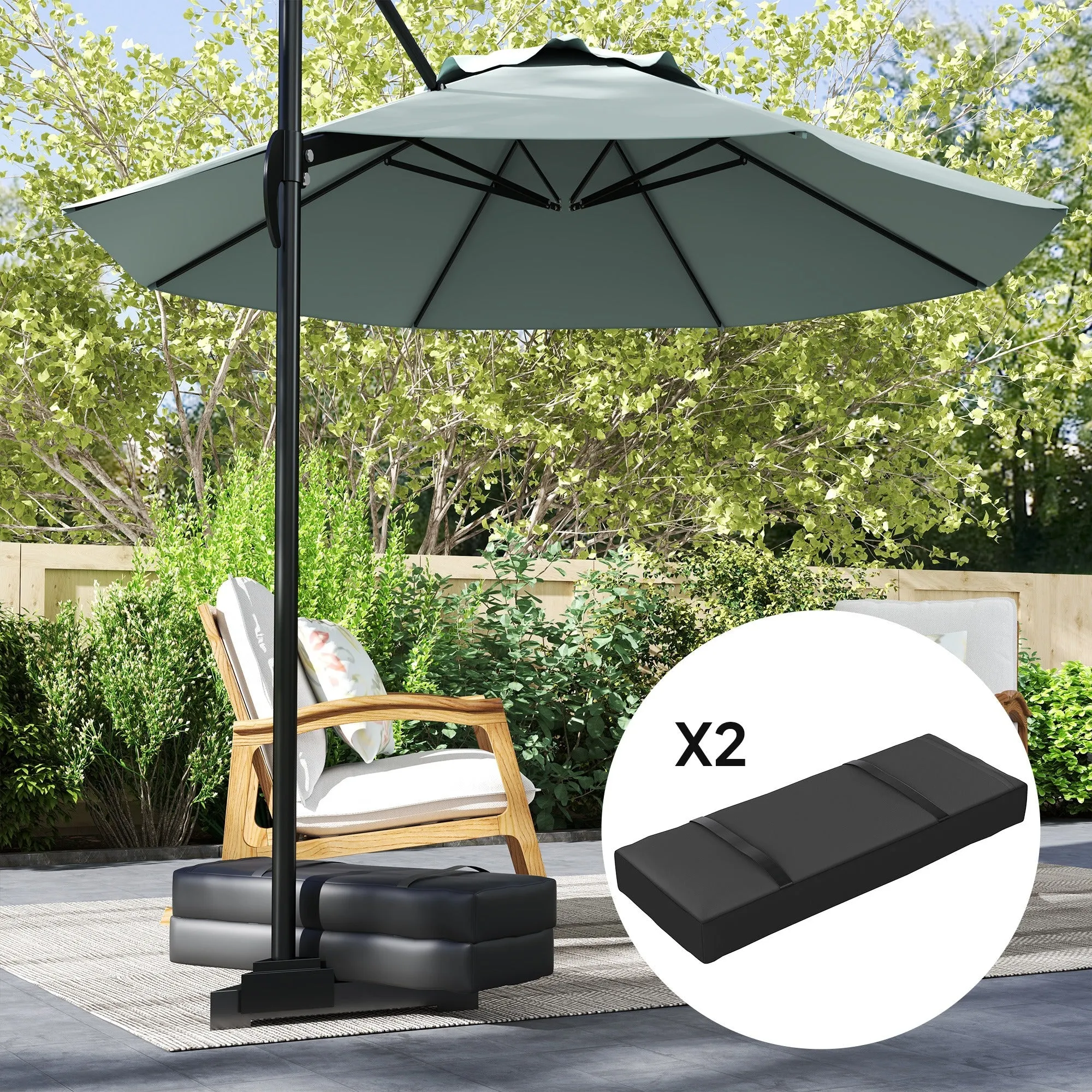 Parasol Weights Set of 2, Parasol Base Weights Bags, 25kg Fillable Sandbag Weights with Handles, Cantilever Umbrella Base Weights, Black
