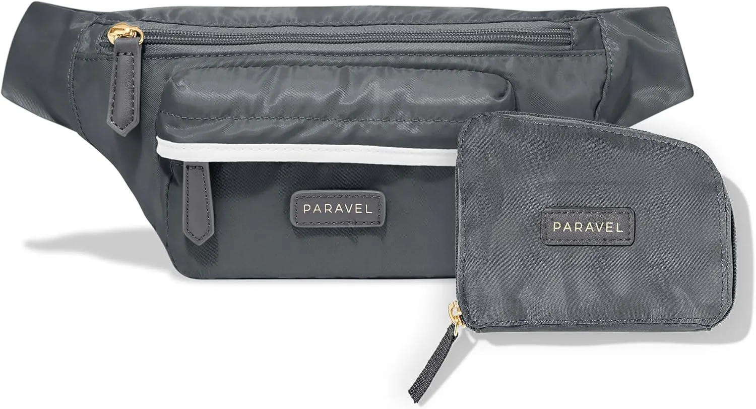 Paravel Fold-Up Belt Bag | Made with Sustainable Recycled Polyester | Belt Bag with Adjustable Straps | Flatiron Grey