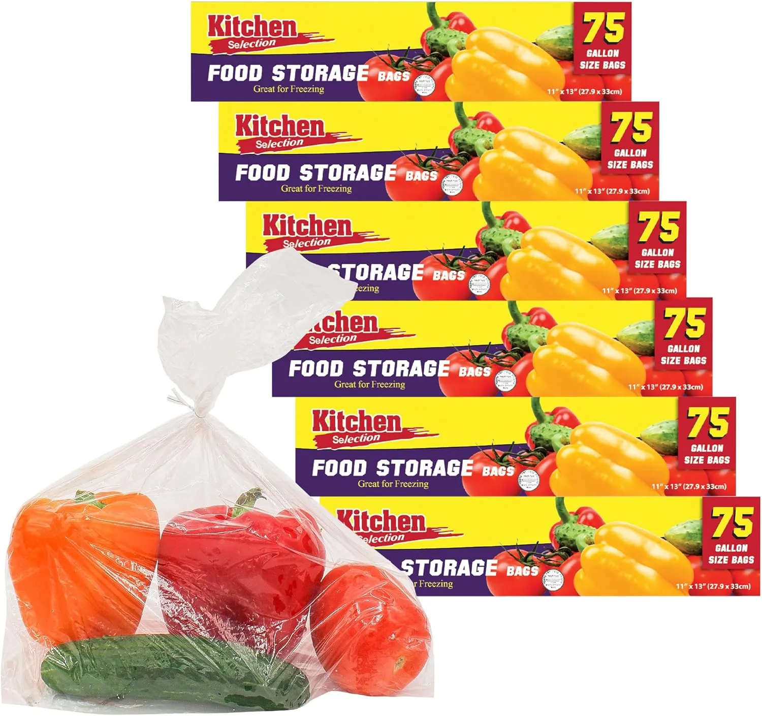 PARTY BARGAINS 1 Gallon Size Food Storage Bags with Twist-Ties. [450 Bags] (6 Boxes of 75 Bags Each) 11 x 13 inches. Easy & Convenient for Kitchen, Office, Commercial, & Home use