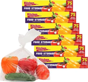 PARTY BARGAINS 1 Gallon Size Food Storage Bags with Twist-Ties. [450 Bags] (6 Boxes of 75 Bags Each) 11 x 13 inches. Easy & Convenient for Kitchen, Office, Commercial, & Home use