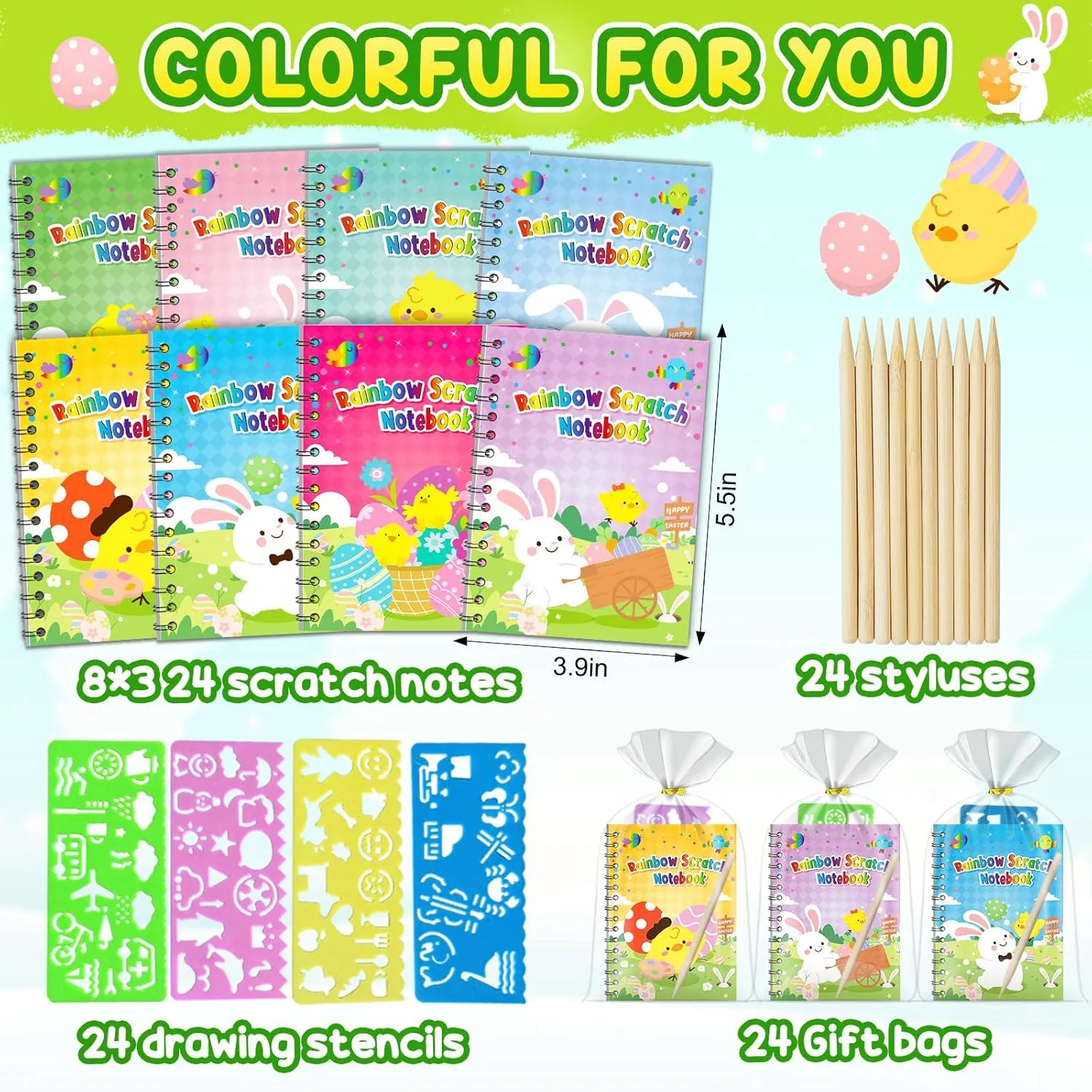 Party Favors for Kids 4-8-12: 24 Pack Scratch Rainbow Art Crafts Notebook, Coloring Book Goodie Bags Stuffers Kit, Bulk Birthday Gift Classroom Prizes Girl Boy Toddler Easter