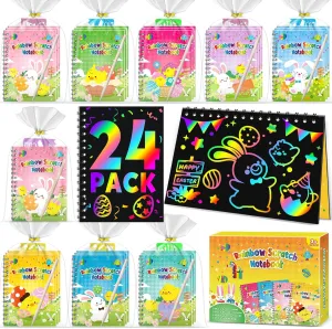 Party Favors for Kids 4-8-12: 24 Pack Scratch Rainbow Art Crafts Notebook, Coloring Book Goodie Bags Stuffers Kit, Bulk Birthday Gift Classroom Prizes Girl Boy Toddler Easter