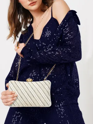 Pearl Beads white color women designer handmade clutch purse