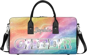 Personalized Cheer Bags for Cheerleaders, Custom Name Sport Duffel Bag Gym Bag Travel Duffle Bag Overnight Weekender Bag Gradient Rainbow