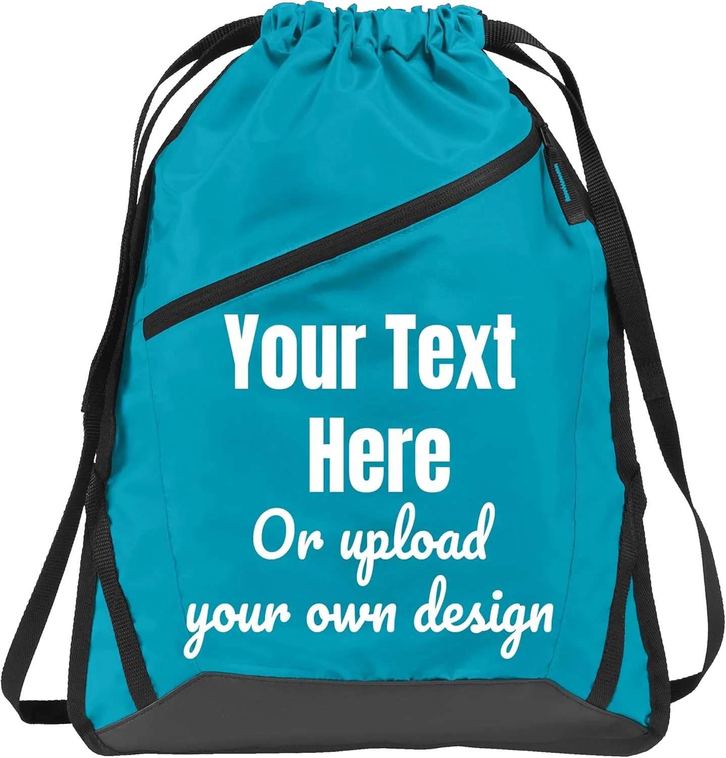 Personalized Cinch Bag with Zipper - True Royal/Black Custom Bag for Women | Small Gym Drawstring Bag | Promotional Items with Your Logo and Design