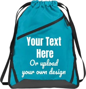 Personalized Cinch Bag with Zipper - True Royal/Black Custom Bag for Women | Small Gym Drawstring Bag | Promotional Items with Your Logo and Design