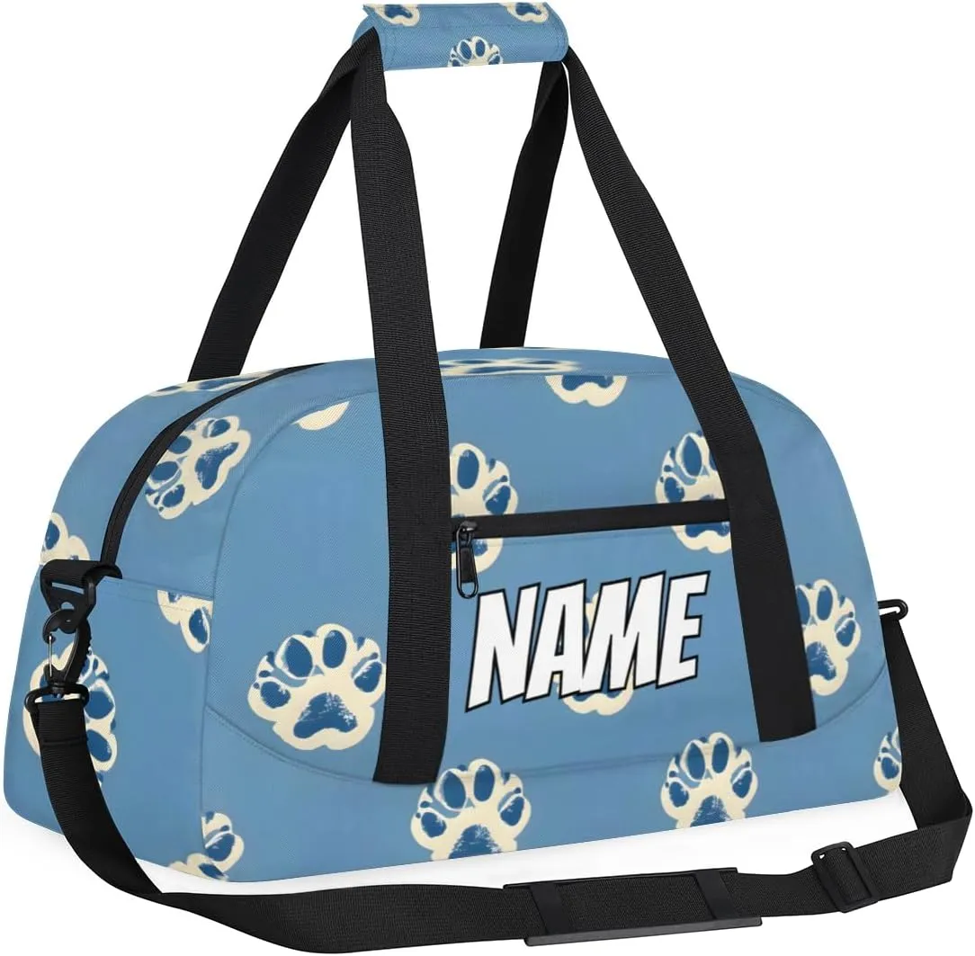 Personalized Custom Gym Bag for Women Men Carry on Cute Paw Print Travel Duffel Tote Funny Animal Overnight Workout Weekender Bag