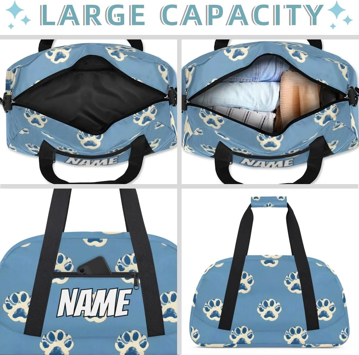 Personalized Custom Gym Bag for Women Men Carry on Cute Paw Print Travel Duffel Tote Funny Animal Overnight Workout Weekender Bag