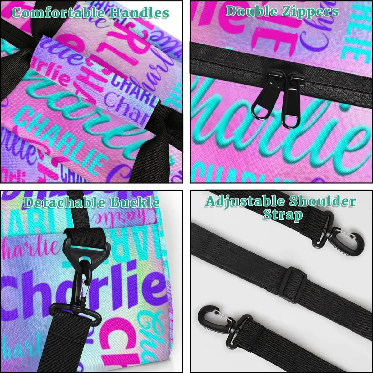 Personalized Dance Bag Duffel Bag for Girl, Custom Gym Bag Sport Duffel Bag, Ballet Bag Gymnastics Bag Cheerleader Weekender Bags Travel Bag for Kids Rainbow Color Text Name