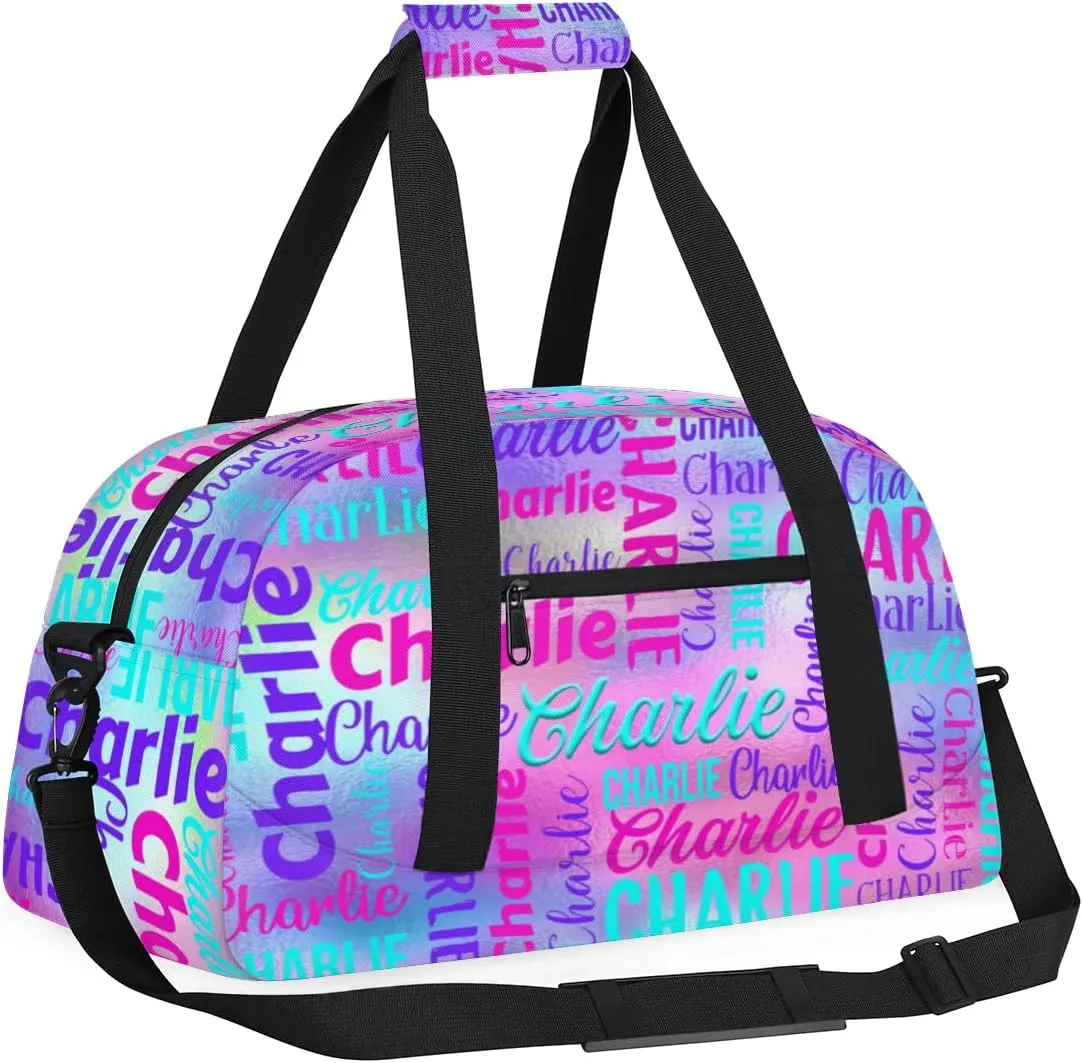 Personalized Dance Bag Duffel Bag for Girl, Custom Gym Bag Sport Duffel Bag, Ballet Bag Gymnastics Bag Cheerleader Weekender Bags Travel Bag for Kids Rainbow Color Text Name
