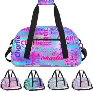 Personalized Dance Bag Duffel Bag for Girl, Custom Gym Bag Sport Duffel Bag, Ballet Bag Gymnastics Bag Cheerleader Weekender Bags Travel Bag for Kids Rainbow Color Text Name