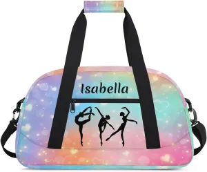 Personalized Dance Bag Kids Gym Bag for Girls Custom Name Sports Duffel Bag Weekender Overnight Travel Bags Gifts Rainbow Love Heart Color 22