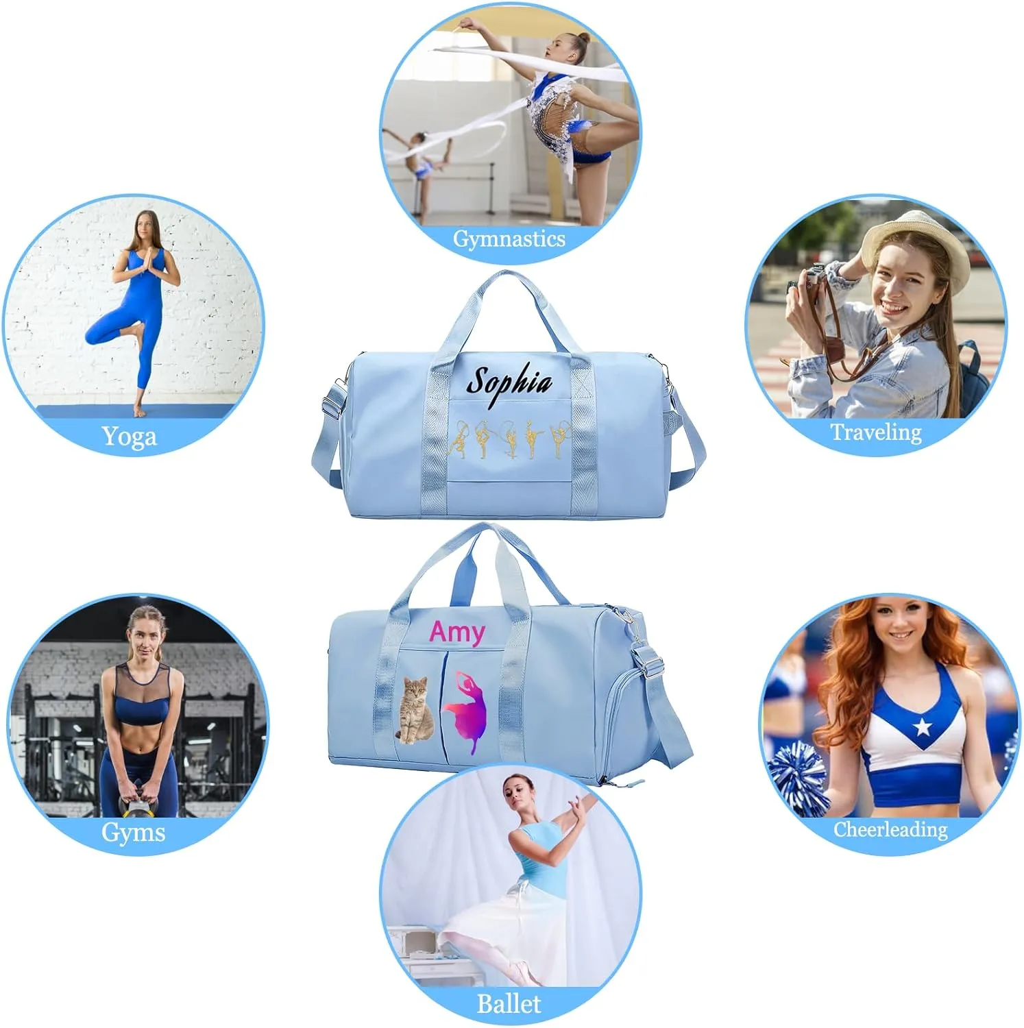 Personalized Dance Duffle Bag Printed Name Text Photo for Women Girls Custom Sport Gym Travel Bags Customized Dry Wet Separated Overnight Weekender Waterproof Bag Gift-Green