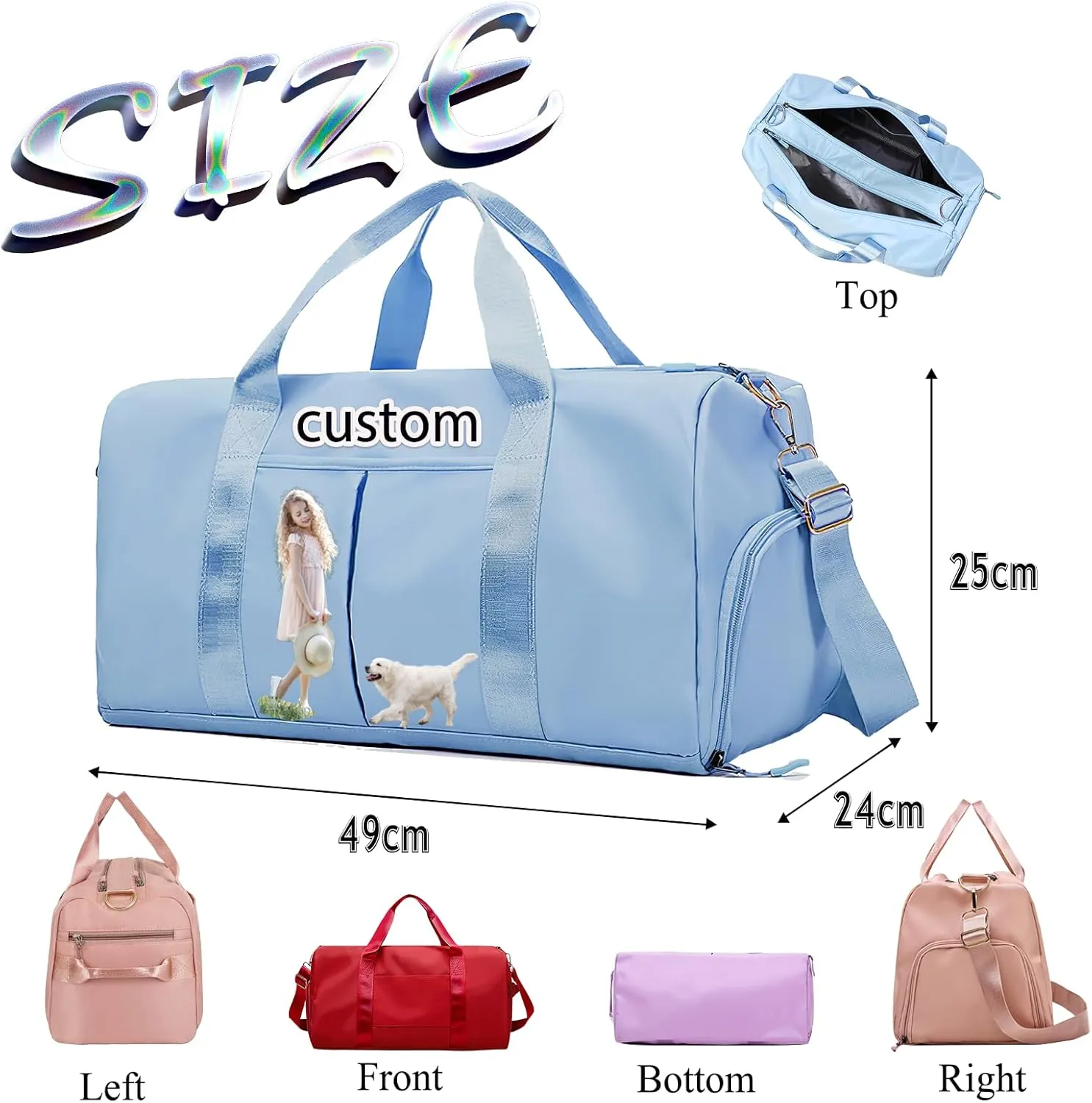 Personalized Dance Duffle Bag Printed Name Text Photo for Women Girls Custom Sport Gym Travel Bags Customized Dry Wet Separated Overnight Weekender Waterproof Bag Gift-Green