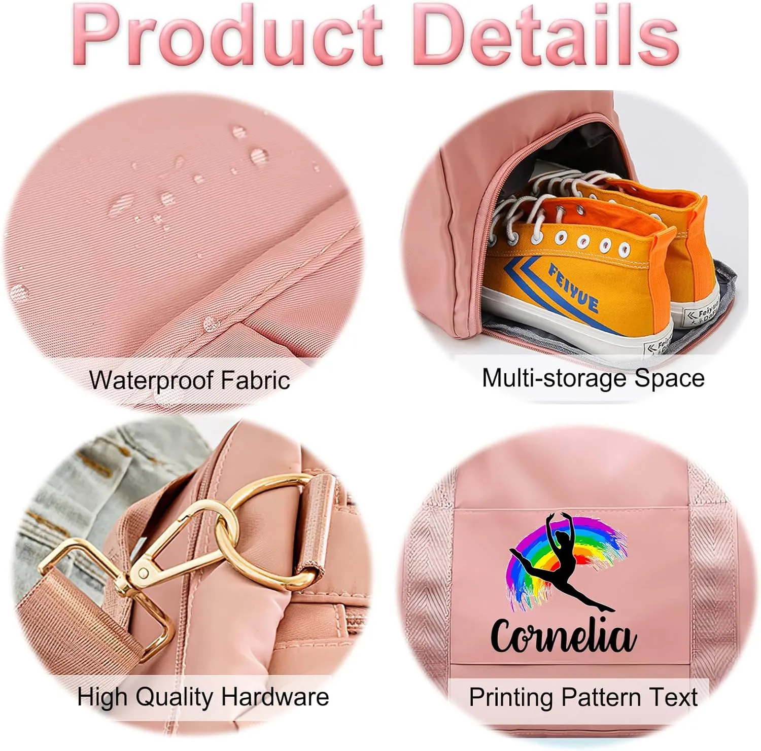 Personalized Dance Duffle Bag Printed Name Text Photo for Women Girls Custom Sport Gym Travel Bags Customized Dry Wet Separated Overnight Weekender Waterproof Bag Gift-Green