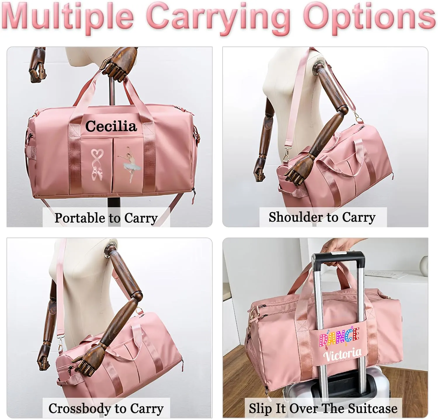 Personalized Dance Duffle Bag Printed Name Text Photo for Women Girls Custom Sport Gym Travel Bags Customized Dry Wet Separated Overnight Weekender Waterproof Bag Gift-Green