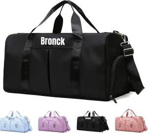 Personalized Duffel Bag Embroidered Sports Bag Gym Travel for Girls Men Weekender Kids Overnight Camp Bag with Wet Dry Pockets & Shoe Compartment Gift for Bridesmaid Cheerleading Dance Pack for Girls