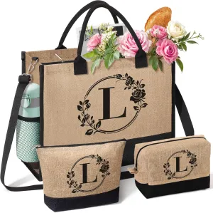 Personalized Gifts for Women, Initial Jute Tote Bag Monogrammed Beach Bag, Mothers Day & Birthday Gifts for Mom Women Friend