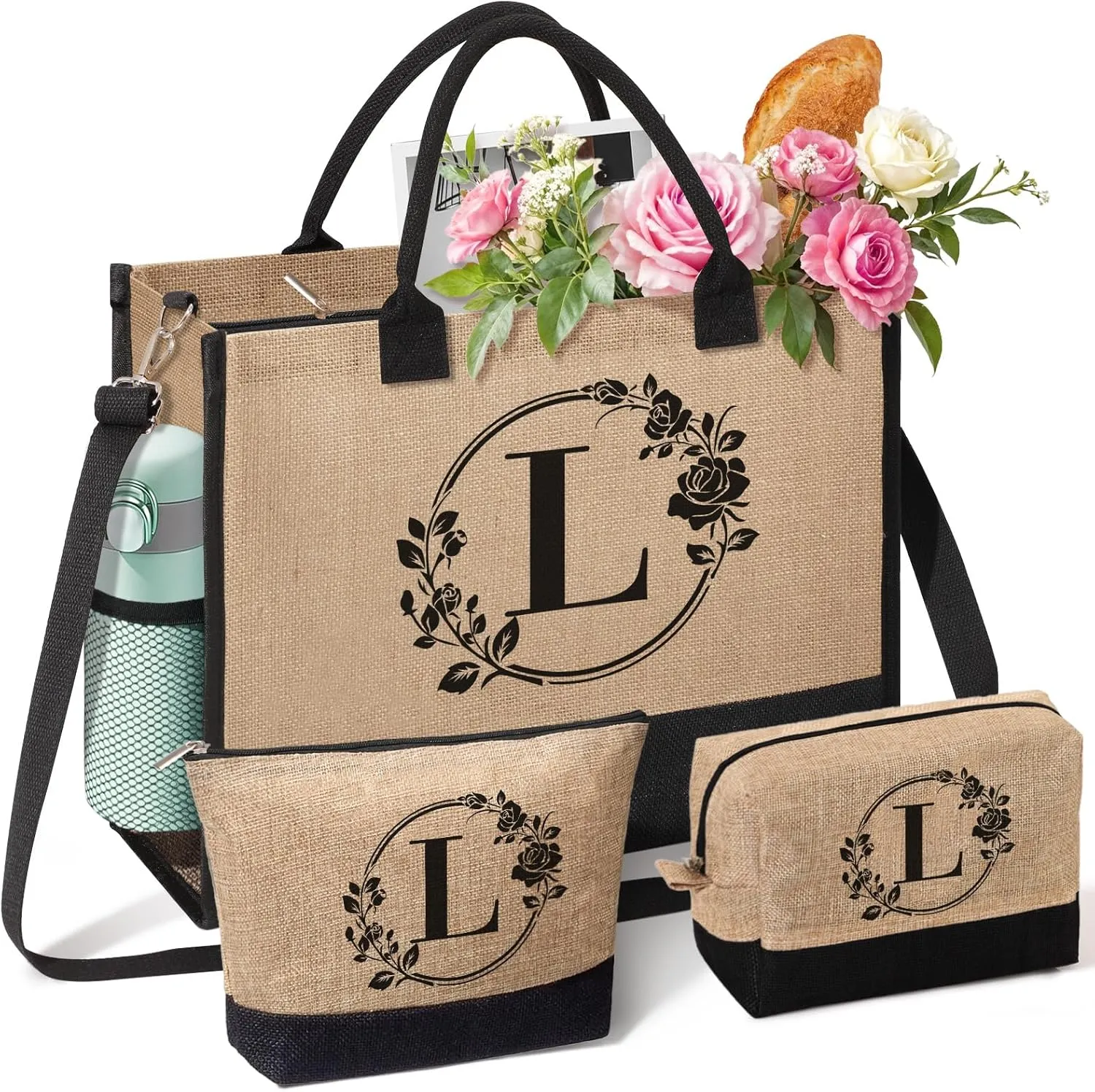 Personalized Gifts for Women, Initial Jute Tote Bag Monogrammed Beach Bag, Mothers Day & Birthday Gifts for Mom Women Friend
