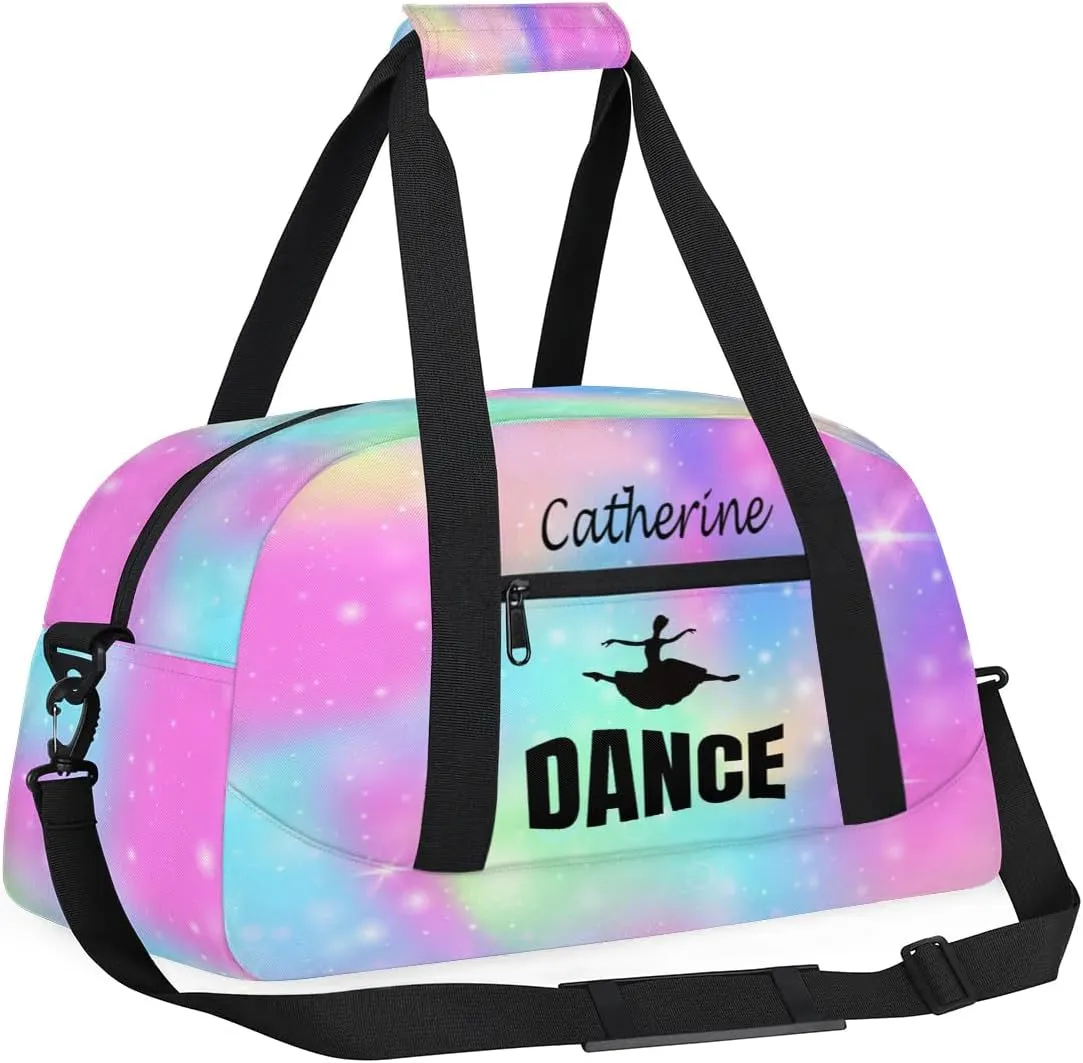 Personalized Kids Duffel Bag Dance Ballet,Custom Sport Gym Bag for Boys Girls,Weekender Overnight Bags Travel Duffel Bag,Customized Kids Gift Rainbow Galaxy