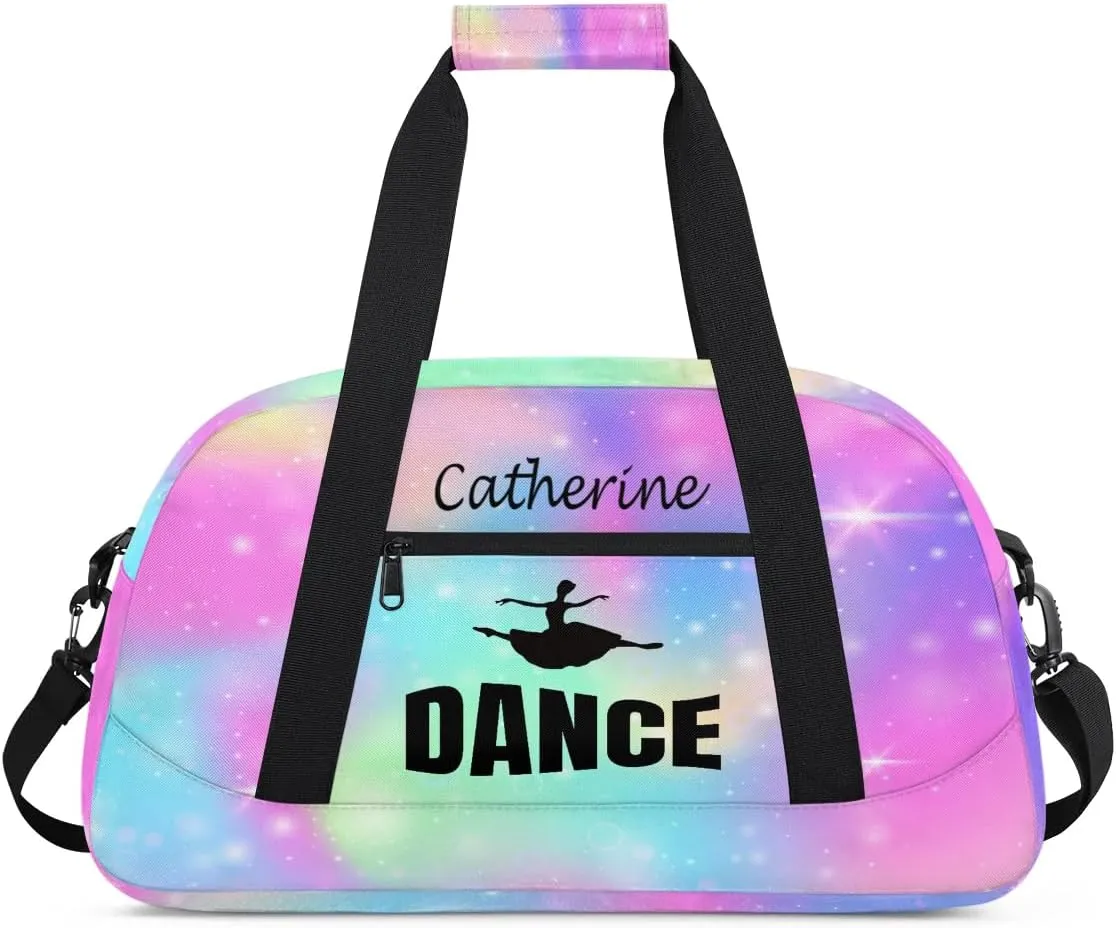 Personalized Kids Duffel Bag Dance Ballet,Custom Sport Gym Bag for Boys Girls,Weekender Overnight Bags Travel Duffel Bag,Customized Kids Gift Rainbow Galaxy