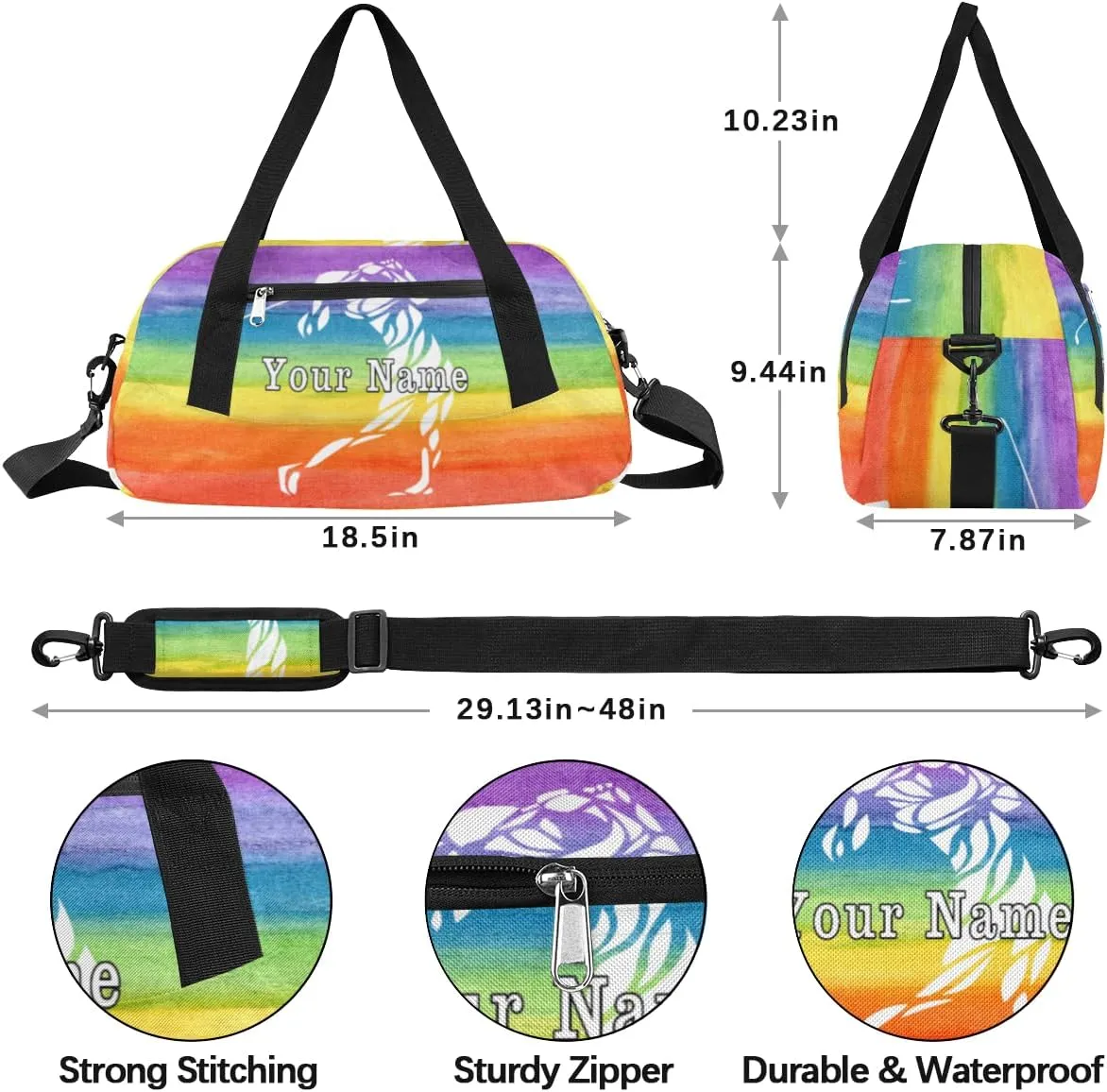 Personalized Kids Duffel Bag Sport Golf Ball Rainbow,Custom Sport Gym Bag for Boys Girls,WWeekender Overnight Bags Travel Duffel Bag,Customized Kids Gift