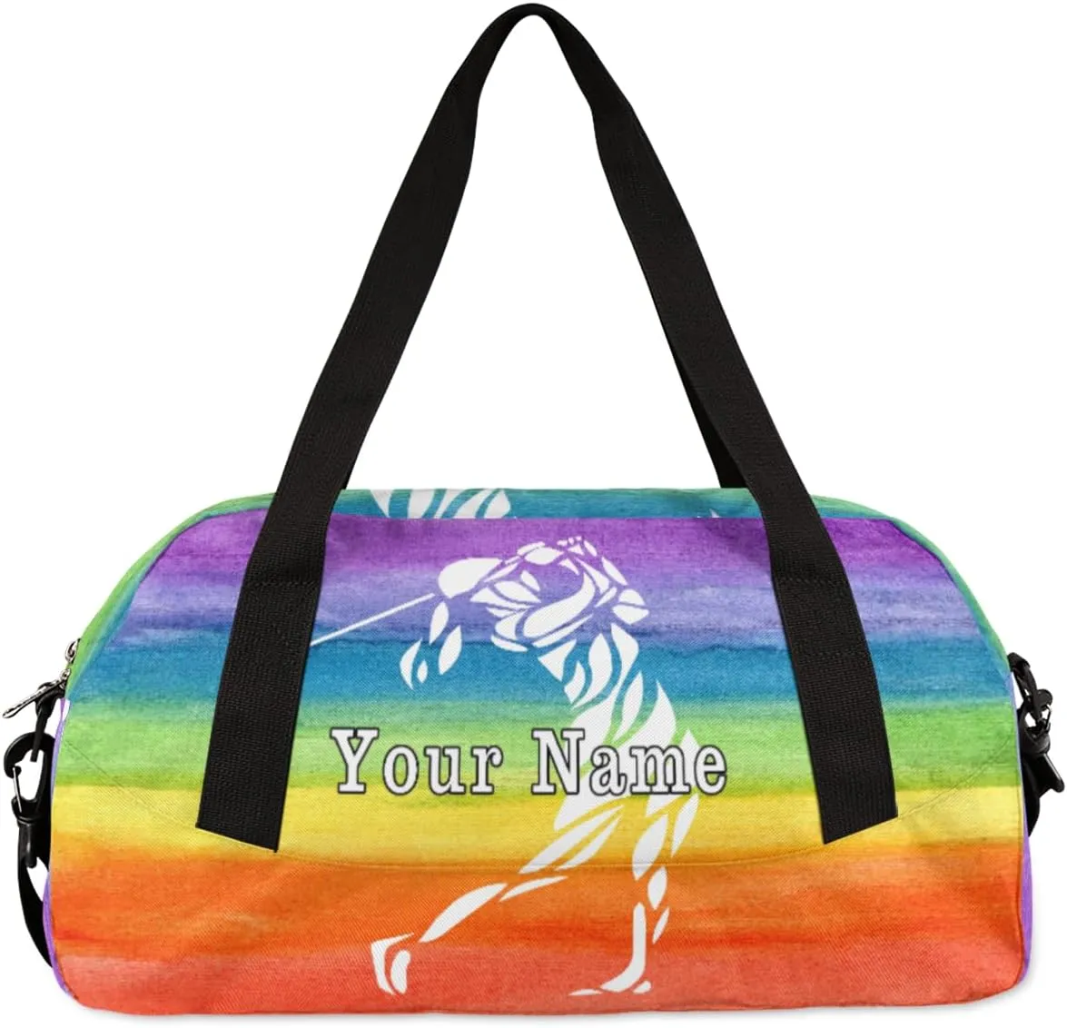 Personalized Kids Duffel Bag Sport Golf Ball Rainbow,Custom Sport Gym Bag for Boys Girls,WWeekender Overnight Bags Travel Duffel Bag,Customized Kids Gift
