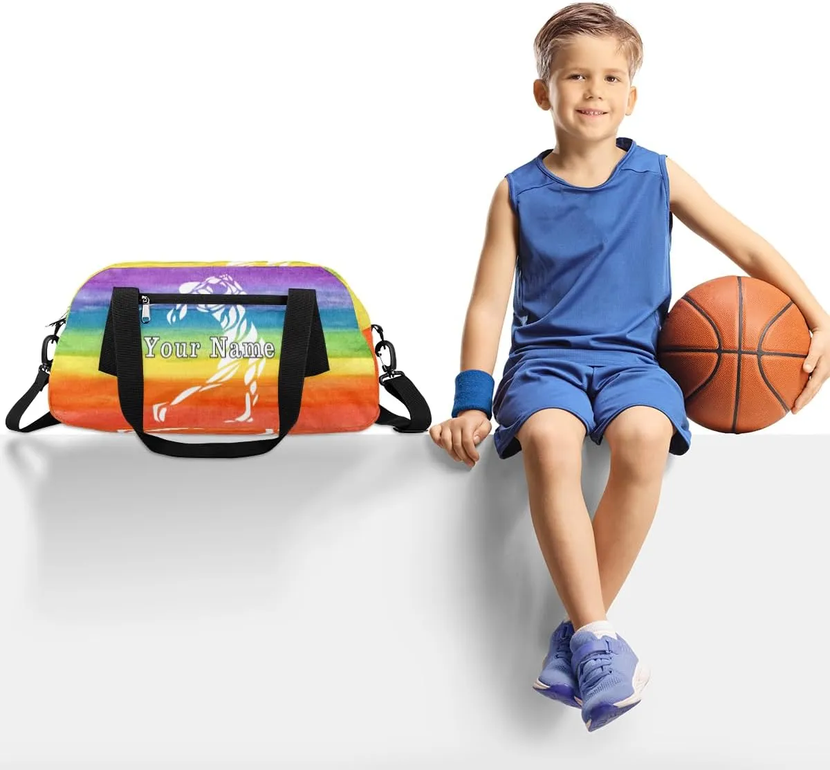 Personalized Kids Duffel Bag Sport Golf Ball Rainbow,Custom Sport Gym Bag for Boys Girls,WWeekender Overnight Bags Travel Duffel Bag,Customized Kids Gift