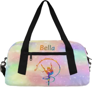 Personalized Kids Duffel Bag,Custom Sport Gym Bag for Girls,Weekender Overnight Bags Travel Duffel Bag,Customized Kids Gift Rainbow Art Gymnast
