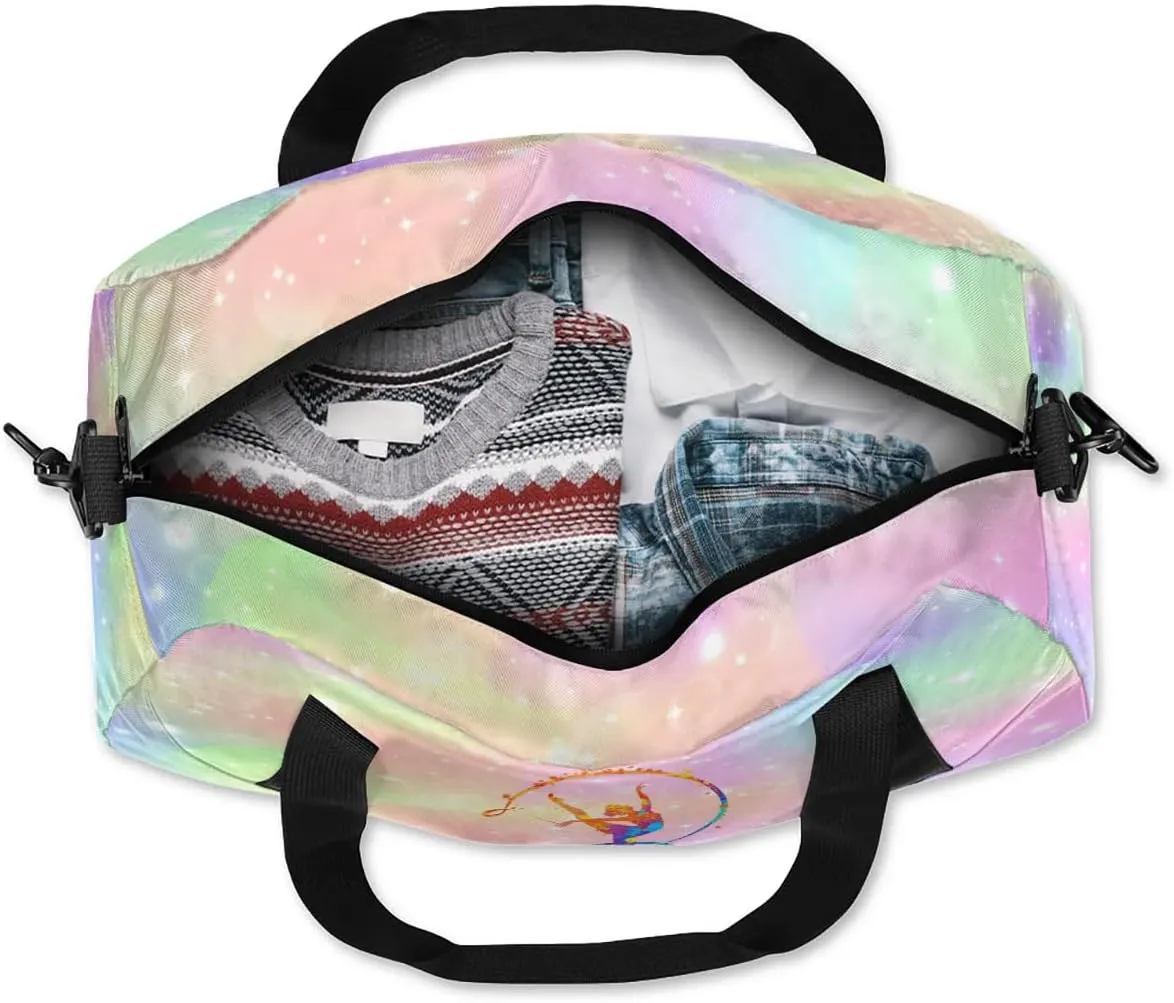 Personalized Kids Duffel Bag,Custom Sport Gym Bag for Girls,Weekender Overnight Bags Travel Duffel Bag,Customized Kids Gift Rainbow Art Gymnast
