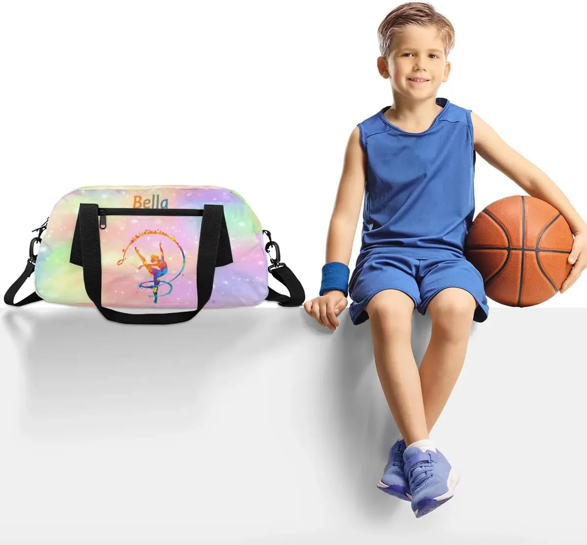 Personalized Kids Duffel Bag,Custom Sport Gym Bag for Girls,Weekender Overnight Bags Travel Duffel Bag,Customized Kids Gift Rainbow Art Gymnast