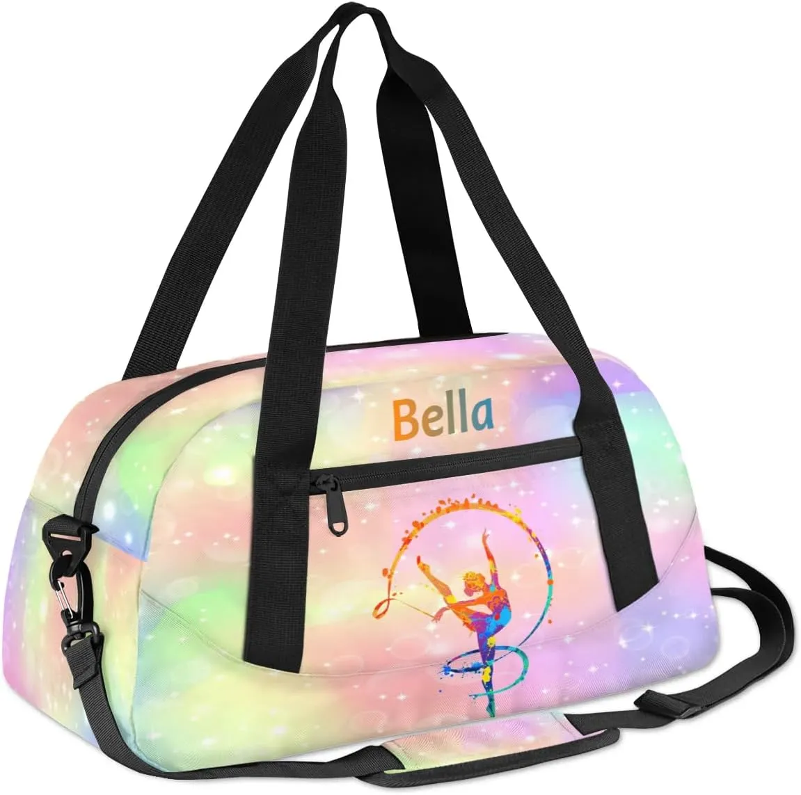 Personalized Kids Duffel Bag,Custom Sport Gym Bag for Girls,Weekender Overnight Bags Travel Duffel Bag,Customized Kids Gift Rainbow Art Gymnast