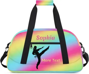 Personalized Kids Gym Bag for Girls Custom Name Sports Duffel Bag Weekender Overnight Travel Bags Rainbow Martial arts Gifts
