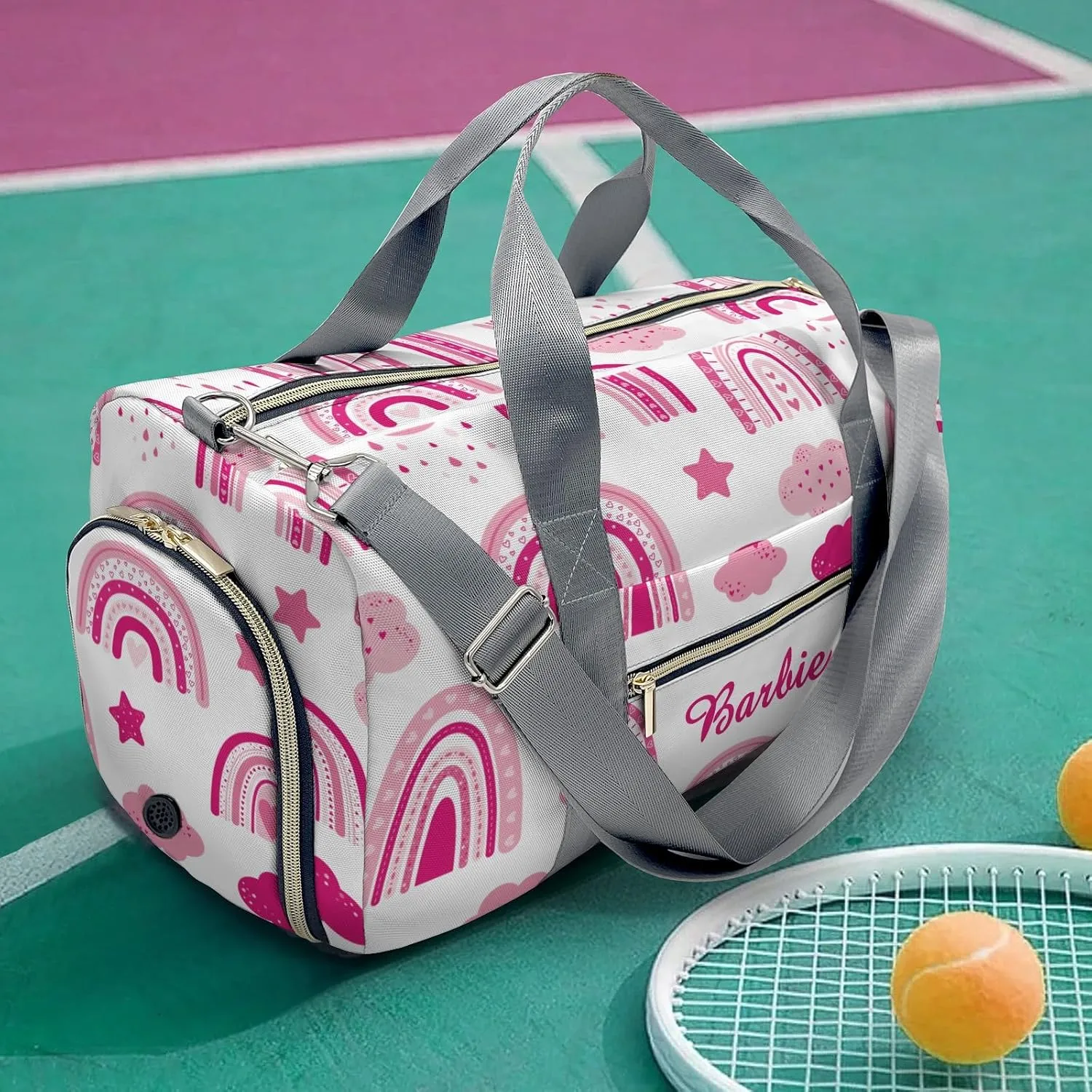 Personalized Name Duffel Bag Barbie Pink Rainbow Star Cloud Ultimate Travel Bags: Your Companion for Every Adventure