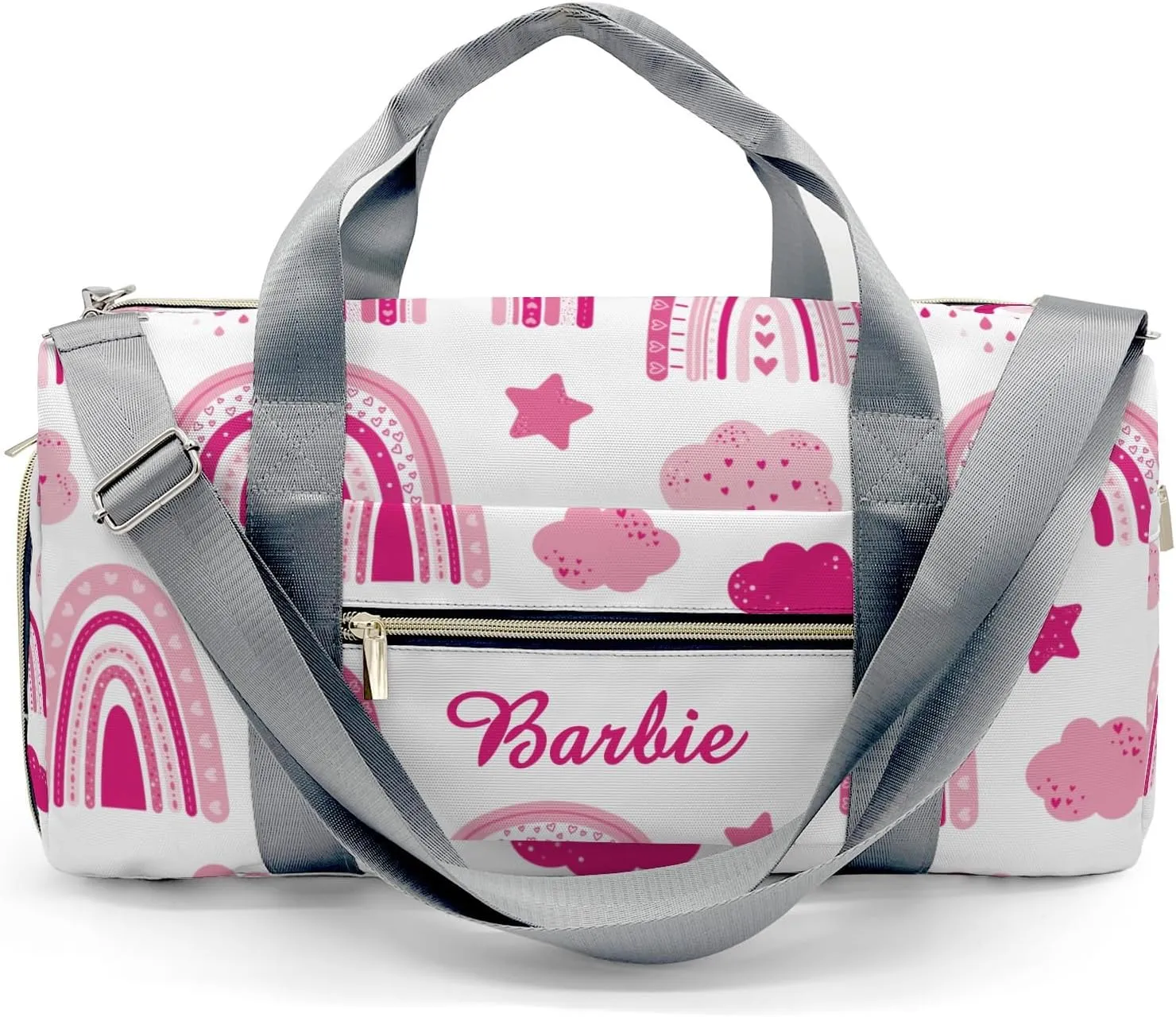 Personalized Name Duffel Bag Barbie Pink Rainbow Star Cloud Ultimate Travel Bags: Your Companion for Every Adventure