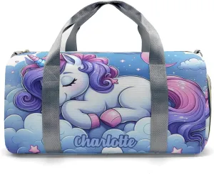 Personalized Name Duffel Bag Cute Rainbow Sleep Unicorn Blue Ultimate Travel Bags: Your Companion for Every Adventure