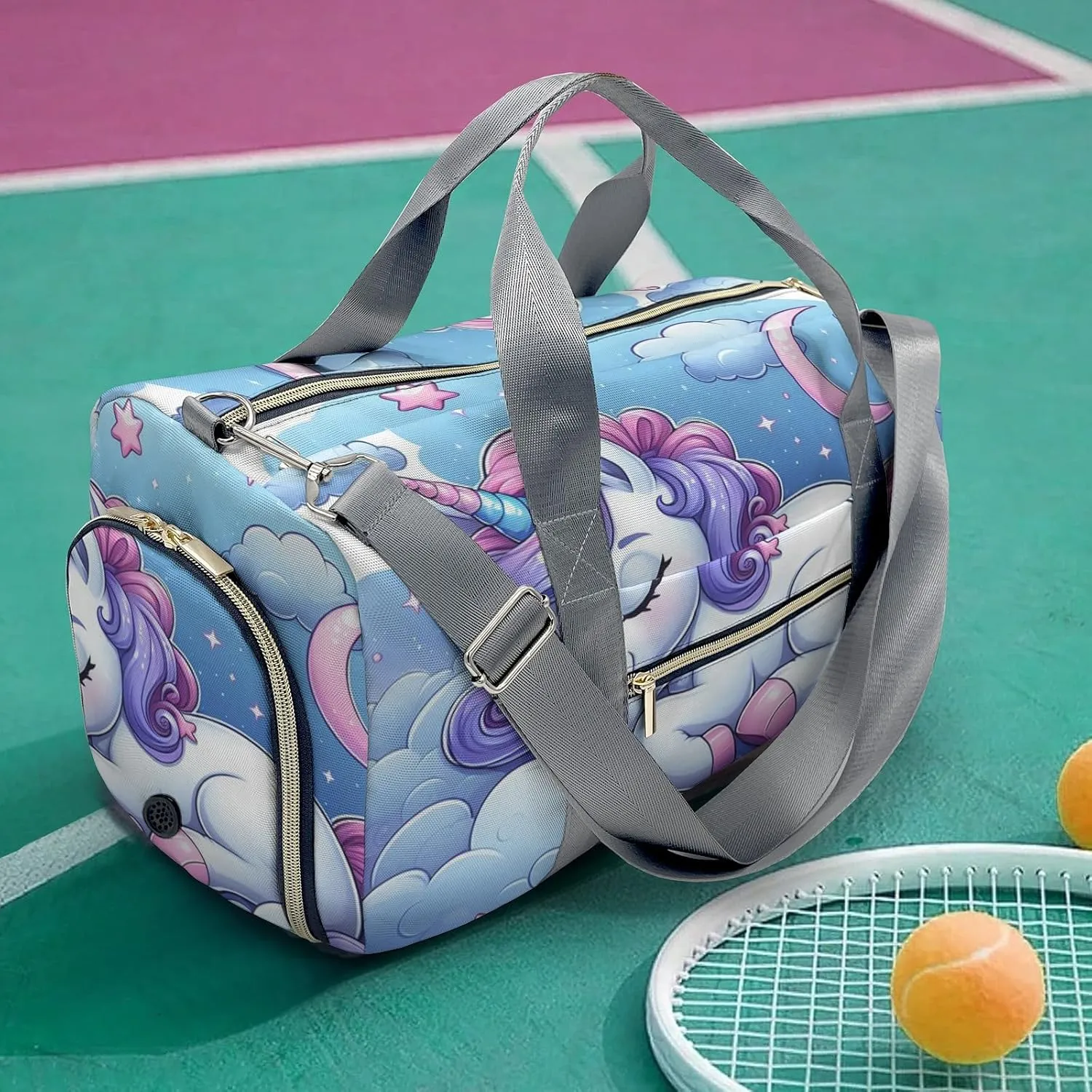 Personalized Name Duffel Bag Cute Rainbow Sleep Unicorn Blue Ultimate Travel Bags: Your Companion for Every Adventure