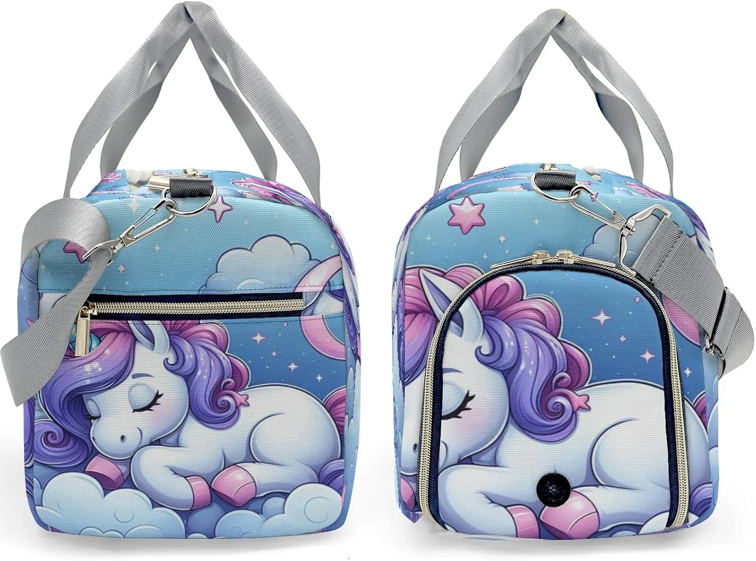 Personalized Name Duffel Bag Cute Rainbow Sleep Unicorn Blue Ultimate Travel Bags: Your Companion for Every Adventure