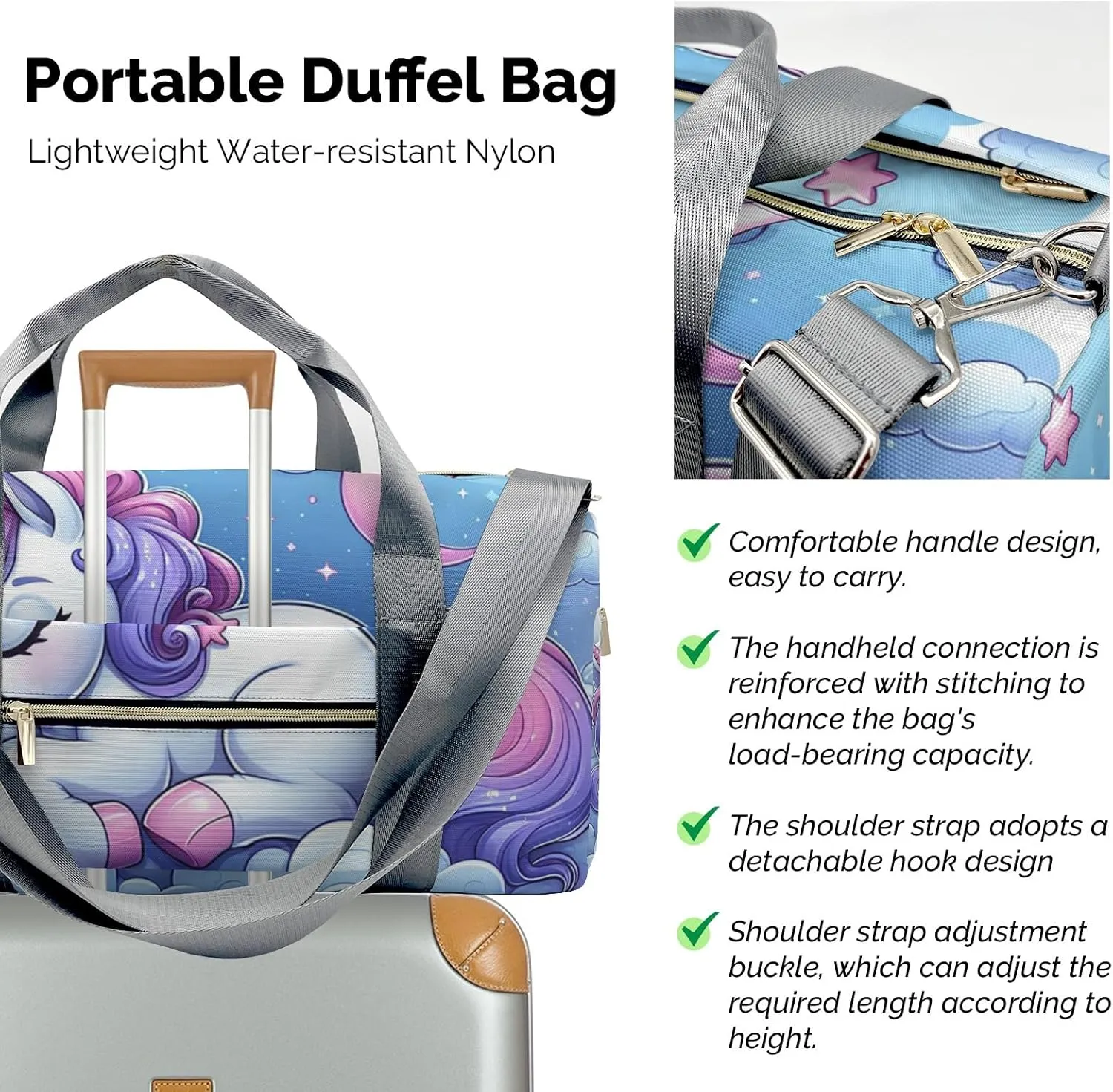 Personalized Name Duffel Bag Cute Rainbow Sleep Unicorn Blue Ultimate Travel Bags: Your Companion for Every Adventure