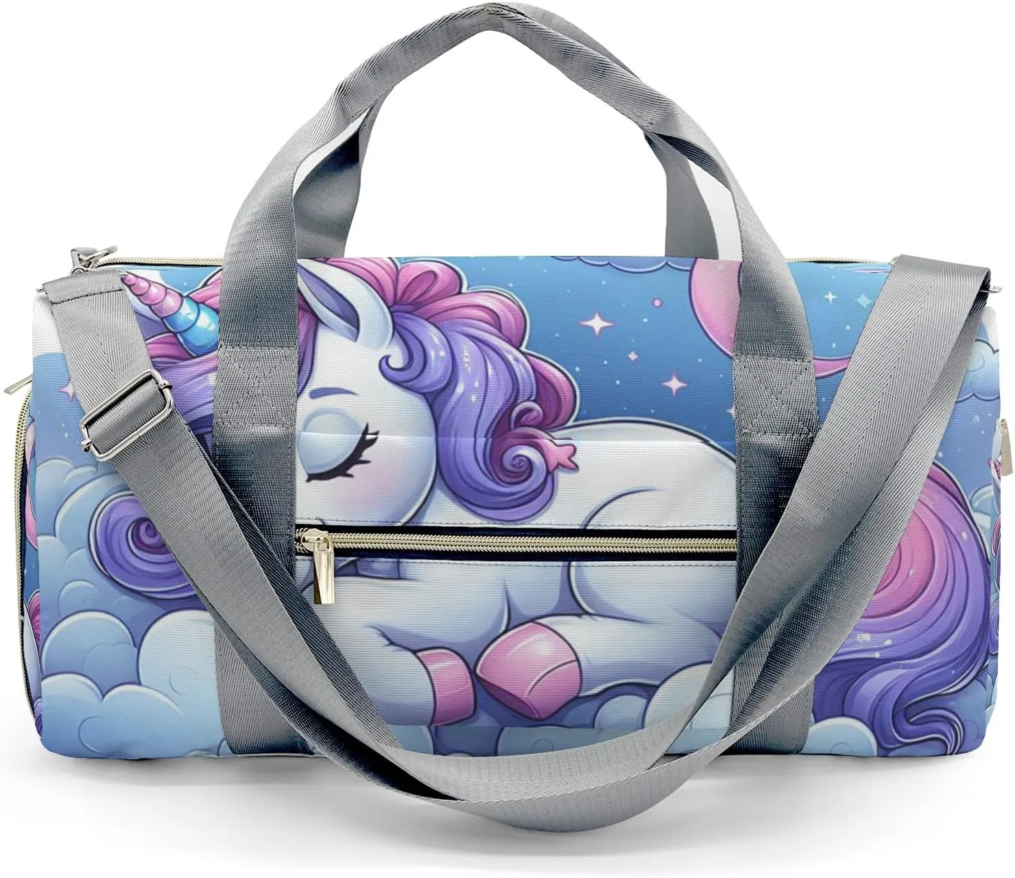 Personalized Name Duffel Bag Cute Rainbow Sleep Unicorn Blue Ultimate Travel Bags: Your Companion for Every Adventure
