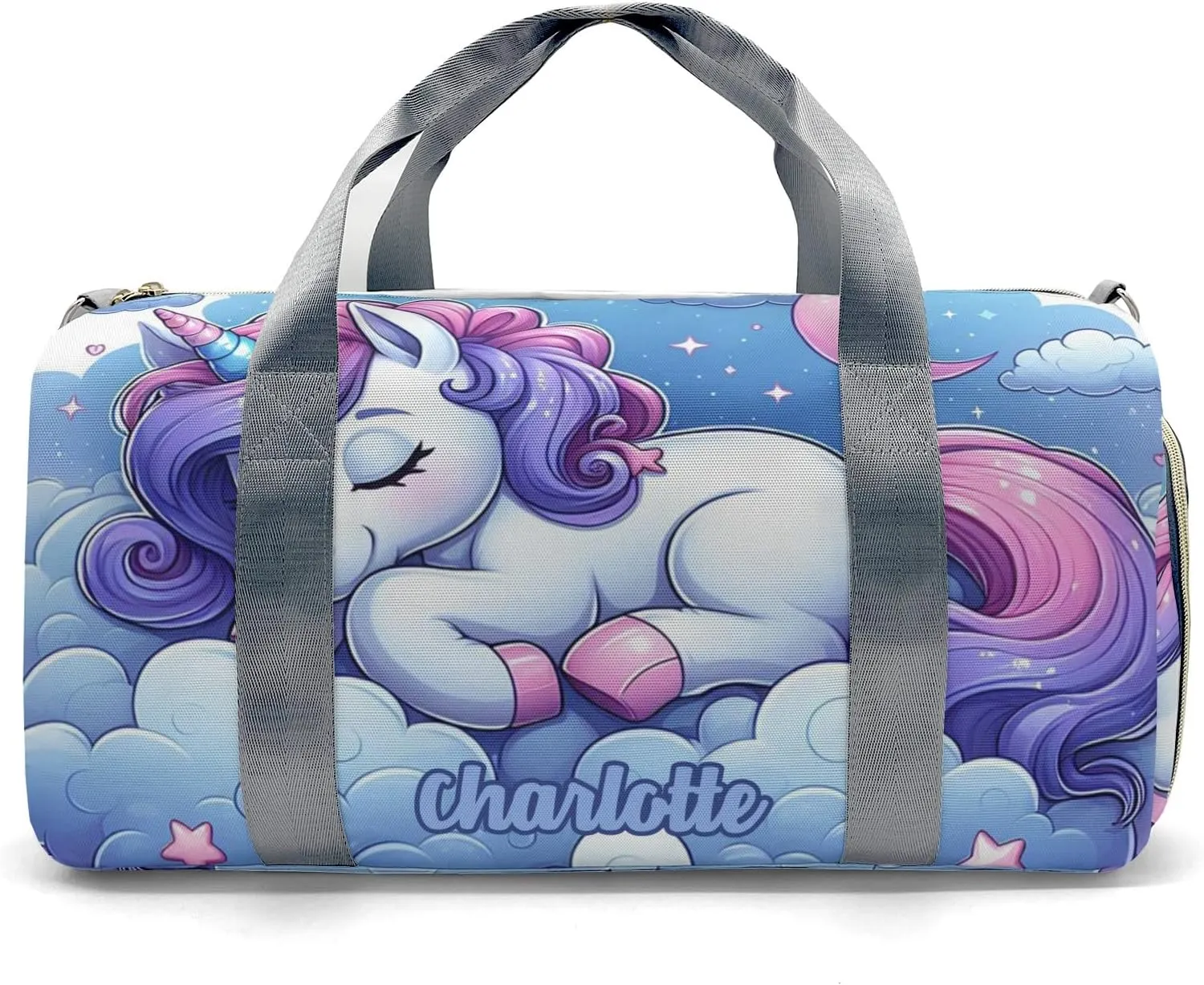 Personalized Name Duffel Bag Cute Rainbow Sleep Unicorn Blue Ultimate Travel Bags: Your Companion for Every Adventure