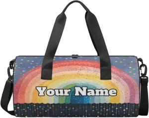 Personalized Rainbow Sport Gym Bag, Custom Name Duffel Bags for Men, Waterproof Custom Sport Duffel Bag, Gymnastics Dance, Colorful Dots
