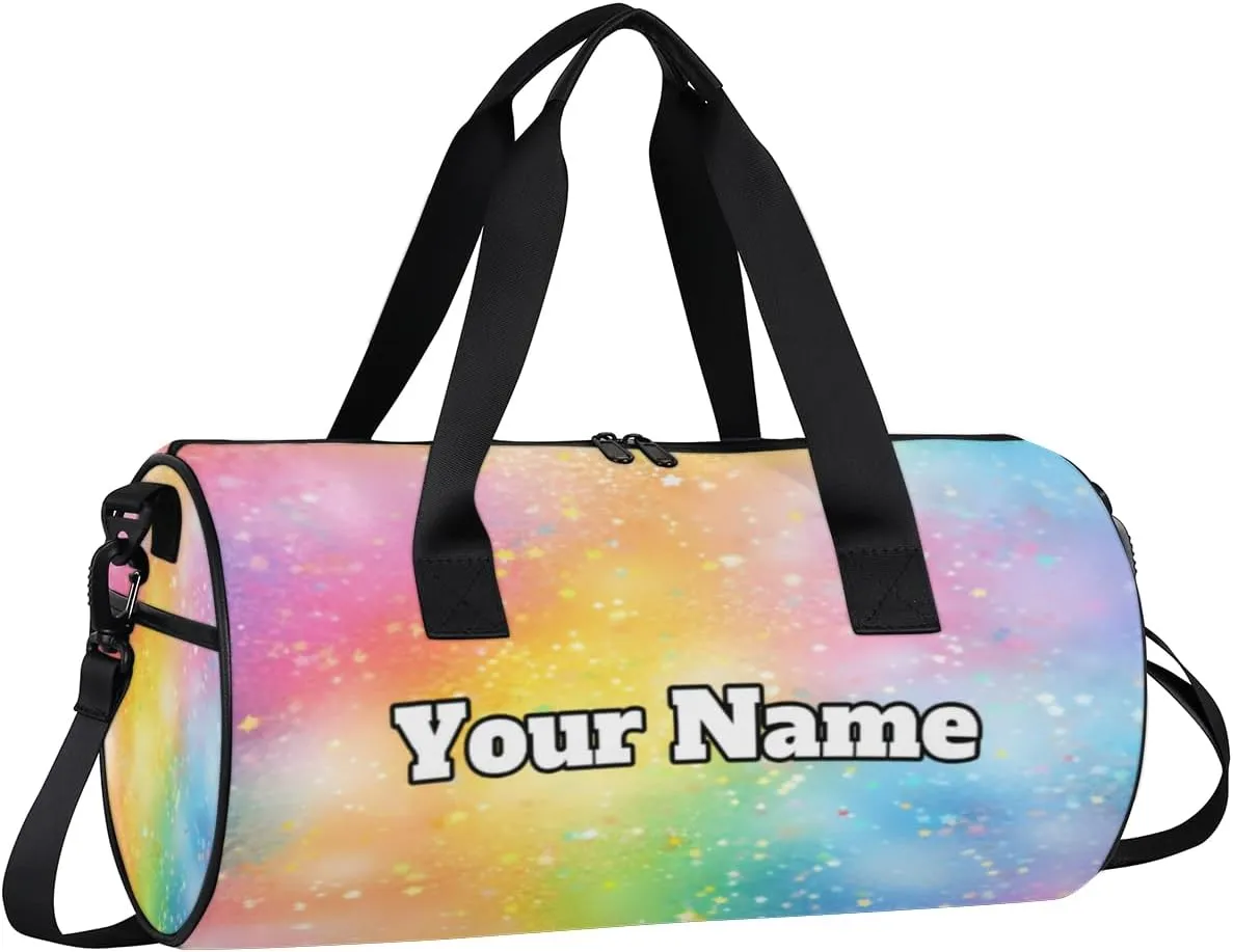 Personalized Rainbow Sport Gym Bag, Custom Name Duffel Bags for Men, Waterproof Custom Sport Duffel Bag, Gymnastics Dance, Rainbow Themed