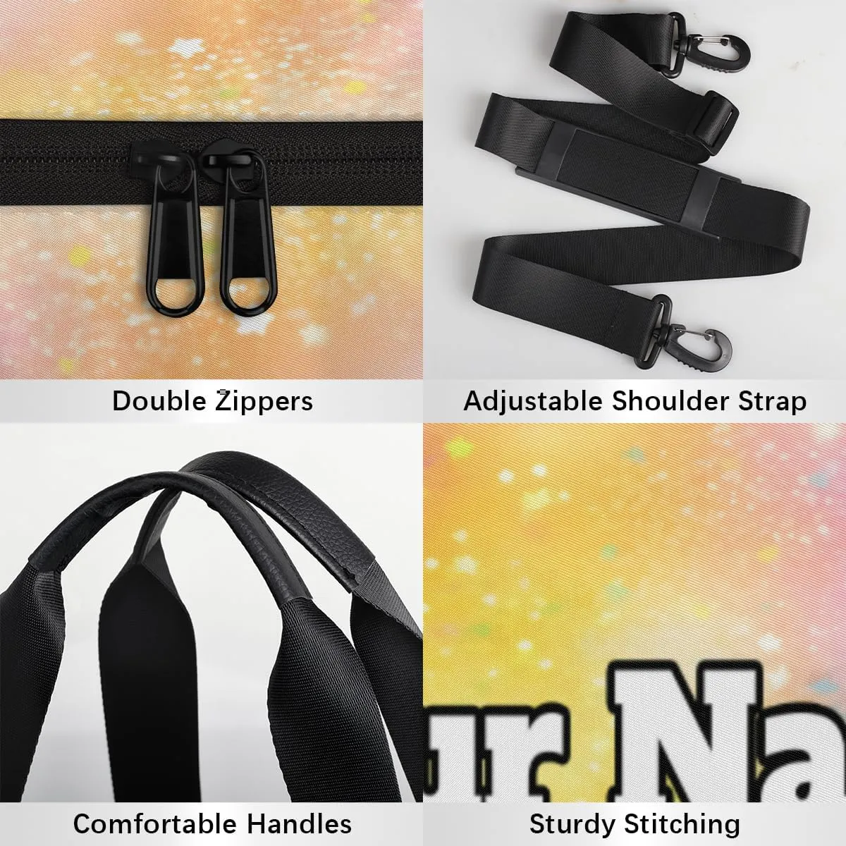 Personalized Rainbow Sport Gym Bag, Custom Name Duffel Bags for Men, Waterproof Custom Sport Duffel Bag, Gymnastics Dance, Rainbow Themed