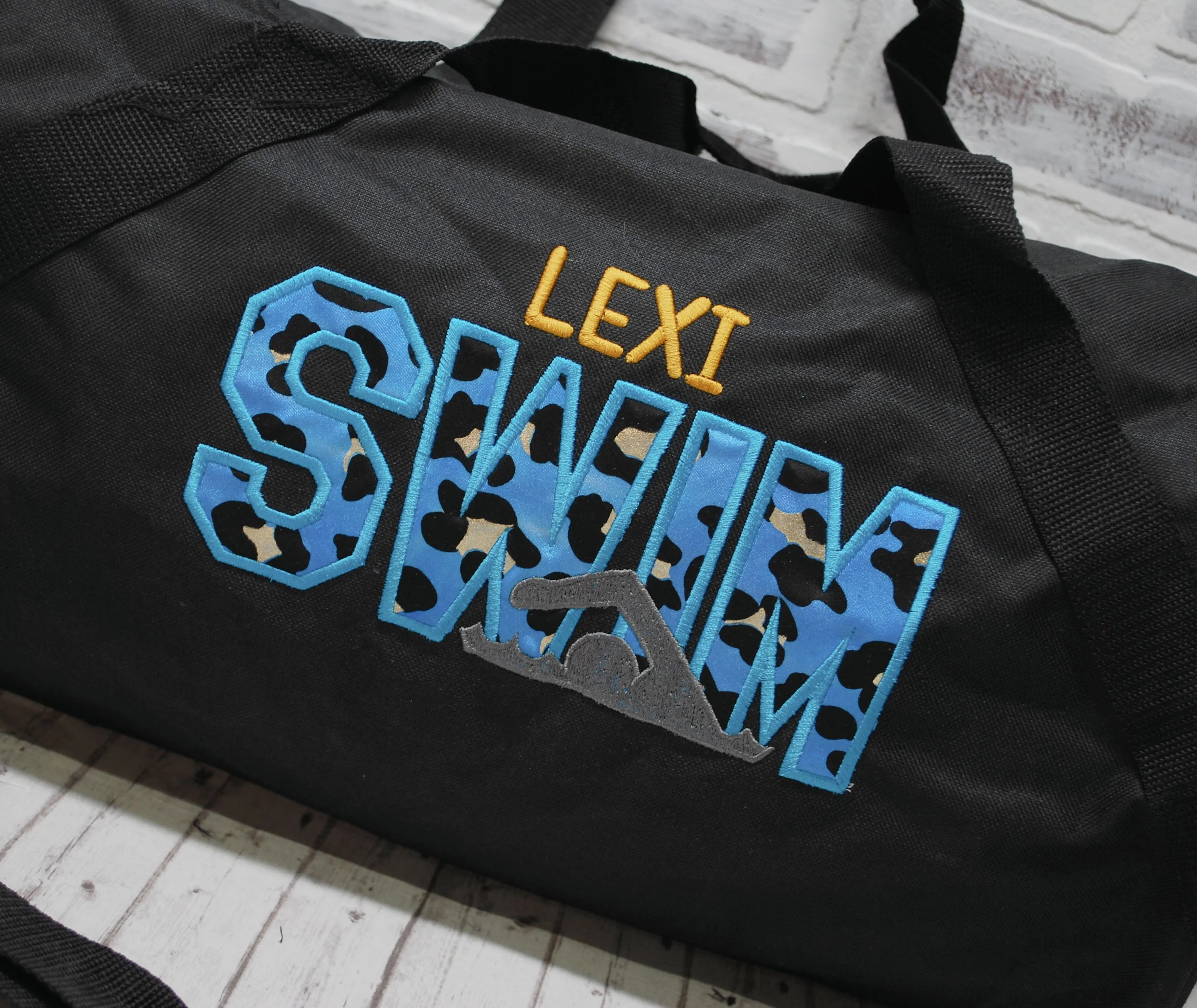 Personalized Swim Blue Leopard Travel Bag