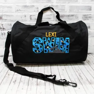 Personalized Swim Blue Leopard Travel Bag